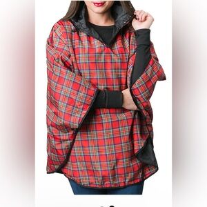 Women's reversible red plaid/black rain poncho perfect condition OS